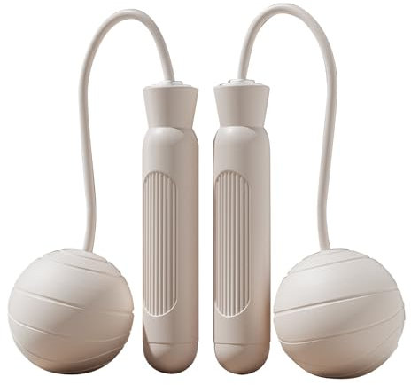 Cordless Jump Rope, Silent Skipping Rope Weighted Design Portable Ropeless Skipping Rope with Balls for Adults Students for Fitness (White)