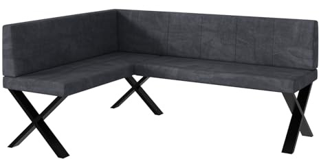 MEBLINI Eckbank für Esszimmer - Küchenbank - Essecke - Sitzecke Küche - Peter - X-Beine 128x168x87cm Links - Dunkelgrau Samt