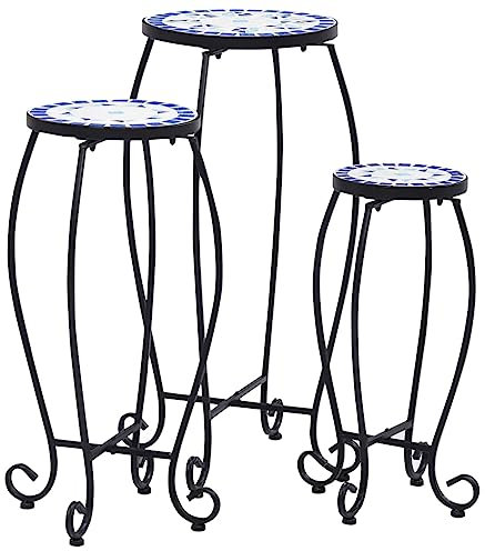 XGWKCNV Furniture Select Mosaiktische, 3 Stück, Blau und Weiß, Keramik