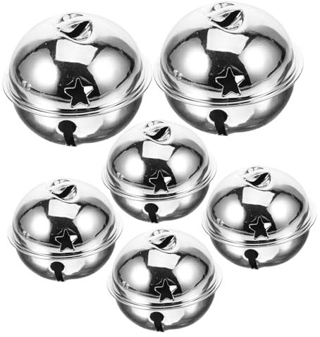 KITANDOVE Jingle Bells Groß Silber 6 Stück Basteln Glocken 50mm Weihnachtsdekoration