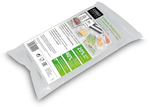 CASO 4 estrellas Rollos de bolsas de vacío para alimentos Gofradas | 20 x 720cm | todo tipo envasadora al vacío, muy fuertes y resistentes a los desgarros, 150µm, Sin BPA | 2 Rollos