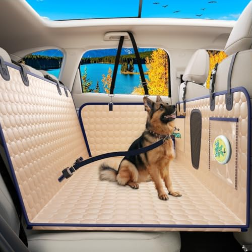 Hundedecke Auto Rückbank (132x62cm), PU-Leder Hundesitz Auto Rücksitzschoner Autodecke Harter Unterseit, Wasserdicht & Kratzfest, Rückbankschutz Hund Autositz für Auto/SUV, Tragkraft bis 180KG