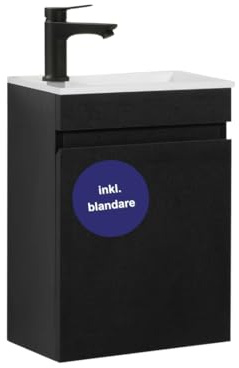 Kometmöbel badrumsmöbler set med handfat 40 cm monterat litet handfat med underskåp (Svart 40cm, Med svart kran)
