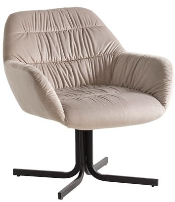 Wohnling Loungesessel Samt Beige Design Clubsessel mit Metallbeine, Schalenstuhl gepolstert mit Rückenlehne, Cocktailsessel Lounge Armlehnen, Sessel mit Stoffbezug
