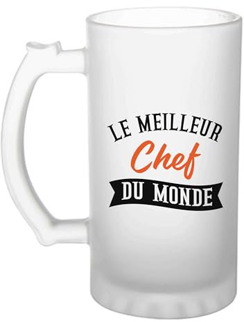 Otshirt Vière à Bière Le meilleur chef du monde | Beer Glass | Idée Chope de Bière Cadeau Anniversaire Fête Original Famille Travail Départ Collègue Retraite Noël.