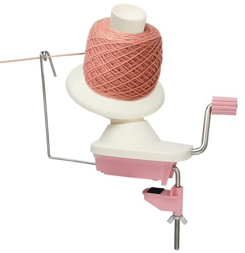 YOFAPA Manual Yarn Winder for Crochet, Handheld Yarn Winding Tool, Compact Desk Clamp for Knitting Wool, Metal and Plastic Construction, Pink Beige Color, Perfect for Craft Lovers