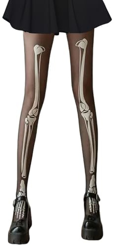 Halloween Netzstrumpfhose Schwarz,Skelett Strumpfhose Damen,Tag Der Toten Strumpfhose Spinnennetz,Skelett Knochen Socken,Halloween Kostüm Accessoires,für Erwachsene Karneval/Carnival Theme Mottoparty