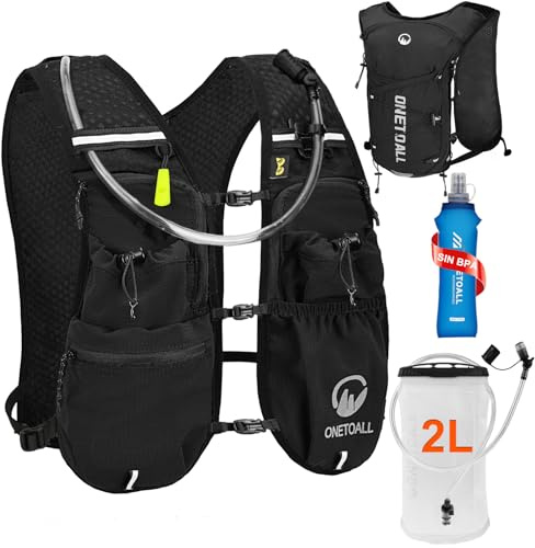 ONETOALL Gilet Hydratation Running Femme avec 2L TPU Poche à Eau + Flasque Running 500ml, Sac Hydratation Running, Gilet Course a Pied Femme pour Trail Camping et Randonnée Courir Ski