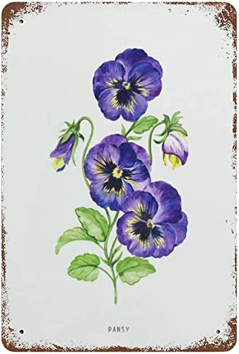 Vintage Metal Tin Sign Pansy Flower Plant Floral Prints Gift For Her Purple Viola Home Decor Funny Novelty Kitchen Bar Club Garage Garden Farm Art Tin Signs Gift For Women Men 8x12 Inch