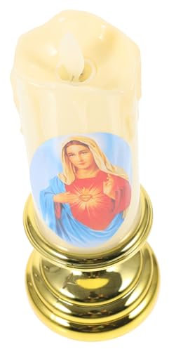 HOMSFOU Candela a LED senza fiamma, per decorazione domestica, preghiera e devozionale, candela vergine devozionale, elegante design in vetro trasparente, funzionamento a batteria, per ambienti