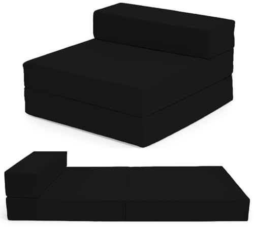 Dazzle Collection Folding Z Bed Mattress Fibre Filled Tri-Fold Guest Bed For Kids, Adults, Camping, Travel, Dorm & Sleepovers Portable Floor Mattress with Waterproof Cover (Black)