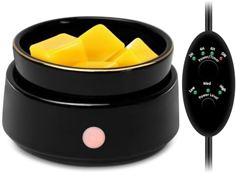 Wax Melt Burner with Timer Electric Candle Warmer 4-in-1 Ceramic Wax Burner Melter Auto Shut-Off for Scented Wax Melts, Candle Jars, Essential Oil, Coffee Home Office Bedroom Decor Gifts (Black)