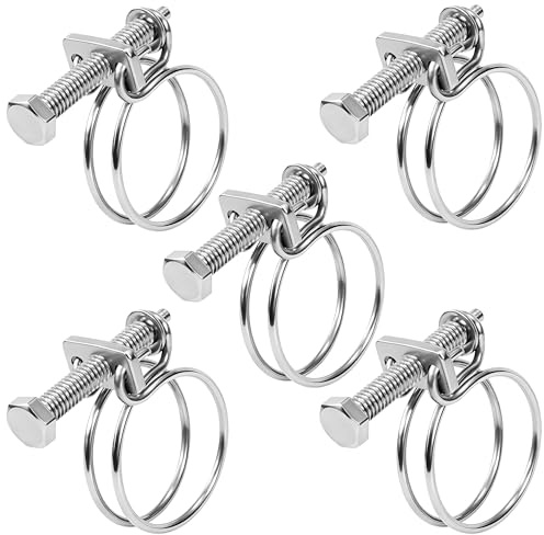 Songella Abrazaderas de Manguera de Doble Alambre 18-22mm Abrazaderas para Mangueras de Acero Inoxidable Ajustables para Tubos de Agua Automóviles 5 Piezas