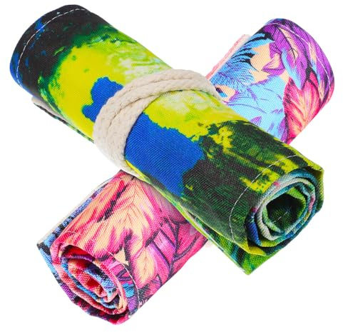 WEKAMOS 2 STK. Leinwand Stifterolle Fächer Rollmäppchen mit Elastischen Schlaufen Langlebig und Praktisch für Schüler Künstler Ahornblatt und Aquarell Muster für Stifte Aufbewahrung und
