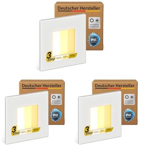 ledscom.de 3x LED Treppenlicht/Wandeinbauleuchte FEMA für innen und außen, eckig, 80 x 80mm, warmweiß