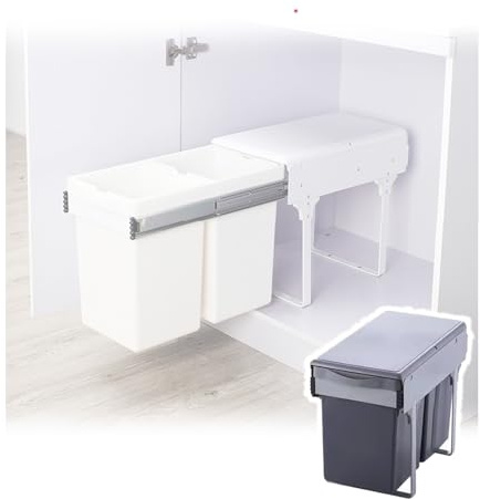 HJLKDYM Kit Cubo Basura Resistente Debajo del Fregadero, Cubo Basura Doble Extraíble Debajo del Armario con Guías Cierre Suave, Contenedor Reciclaje Y Residuos(Black)