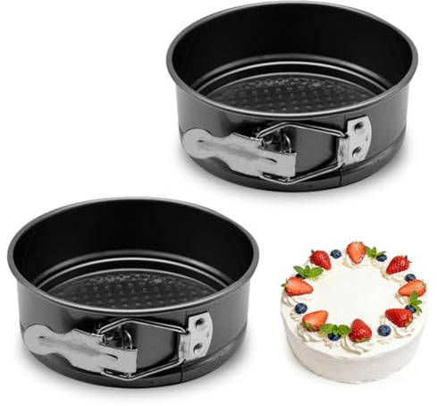 2 Stück Springform Rund Ø 14CM Kuchenform, Backform mit Antihaftbeschichtung, Kuchenform mit Flachboden, Kleine Kuchenbackformen mit Flachboden, Tortenform Tarteform für Kuchen Backen, Schwarz