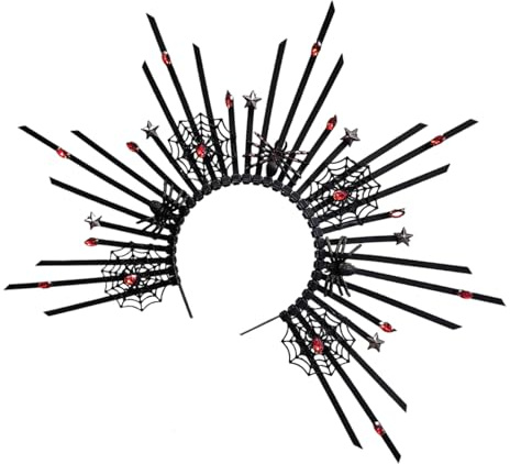 Uqezagpa Teufel Punk Spinnen Stirnband Künstlerisches Spinnennetz Haar Accessoire Mit Stacheln Für Erwachsene Silberne Spinnen Für Partys Nachtclubs Professionelles Damen Haar Accessoire