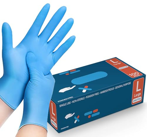 PRIMEONE Blue Nitrile Disposable Gloves – 100 Count | Latex-Free, Powder-Free | Textured Fingertips | Medical, Food, Disposable, Cleaning, Tattoo, Laboratory Use (100, LARGE)