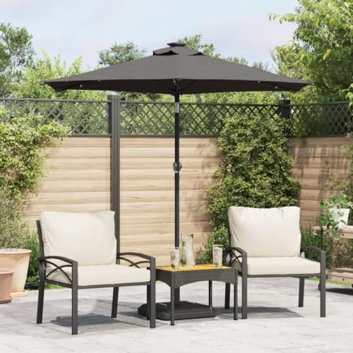 Parasol rectangulaire avec éclairage LED - Anthracite - 225 x 225 cm - Mât en acier robuste - Mécanisme à manivelle - Inclinable - Protection UV - Pour terrasse, jardin et extérieur