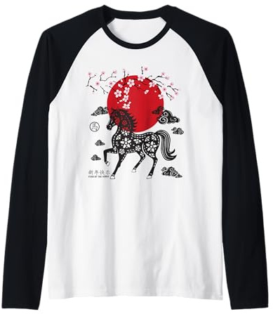 Nouvel an Chinois 2026 Année du Cheval de feu Signe du Zodiaque Manche Raglan