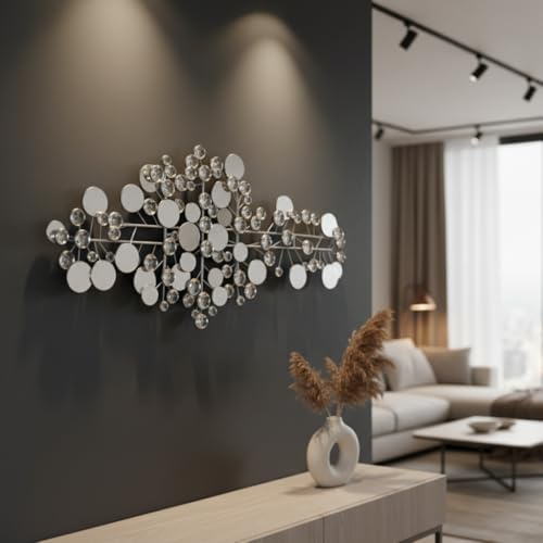 MF Silvaris Circle Wandobjekt Silber, Abstrakt, Handgefertigt, Metall und Acryl, 95 x 43 cm, Modern, Indoor Dekoration