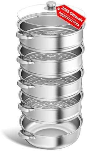 Vaporera para cocinar Olla de vapor de acero inoxidable de 28 cm con cesta para cocinar al vapor, ollas de 3/4/5 niveles con tapa para cocinar verduras, sopas (5 niveles)