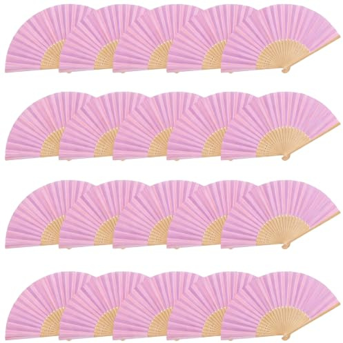 Serryeo Fächer Stoff 20 Stück, Handfächer Hochzeit zur Erfrischung der Gäste, Fächer Klein Hochzeit als Hochzeitsdeko & Gastgeschenk, Faltfächer für Sommer Hochzeite Geschenke Tanz, Rosa
