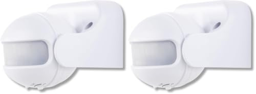 REV Bewegungsmelder aussen - IP44, Leuchtdauer & Helligkeitsempfindlichkeit einstellbar, LED geeignet, Reichweite 12m/180°, vertikal verstellbar, weiß (Packung mit 2)