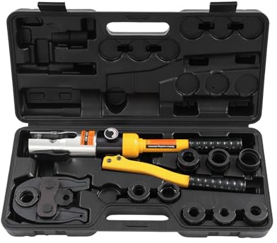 OUKANING Pinza crimpatrice manuale per tubi con 9 ganasce, tipo V 12-28 mm/tipo TH 16-32 mm, pinza crimpatrice idraulica per tubi in acciaio inossidabile/rame/multistrato, con valigetta per il