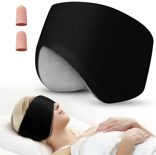 Anti Noise Headband, Eye Cover with Adjustable Head for Men and Women, 2 in 1 Earmuffs and Headband, Soft Double-Sided Sleeping Mask for All Seasons Sleeper Black