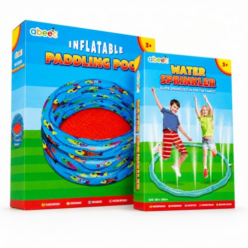 abeec Paddling Pool for Kids and Garden Water Sprinkler Set | 150cm 3 Ring Inflatable Pool plus Outdoor Sprinkler Toy | Summer Garden Water Play | Connects to Hose | Ages 3+