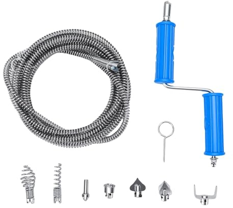 Akozon Serpiente de Drenaje de 3 Metros, Barrena de Drenaje de Tubería con Accesorio de Taladro, Removedor de Obstrucciones Flexible, Herramienta de Serpiente de Plomería para Cocina,
