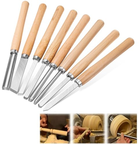 OJTOJT - Jeu de 8 couteaux de tournage, jeu de ciseaux à bois, jeu de ciseaux de tournage antirouille pour professionnels ou amateurs, travail du bois, sculpture sur bois