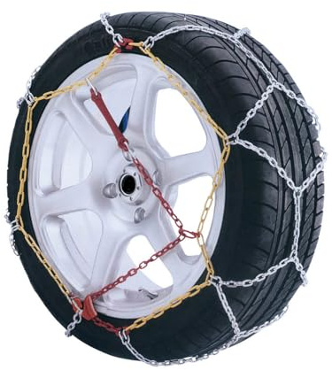 KRAWEHL - Pack de 2 Cadenas de Nieve para Coche - Cadenas de Metal Tipo Malla de Rombo - Eslabones de 9 mm - con Tensor Mecánico - Universal - Antideslizantes - Grupo 3
