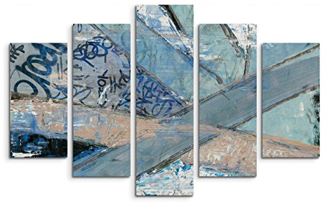 5 teiliges Wandbild auf Leinwand (Gesamt: H: 100cm B: 160cm) Keilrahmenbild Canvas Fotodruck Leinwandbild Leinwanddruck Kunstdruck Wandbild blau braun weiß Formen Muster