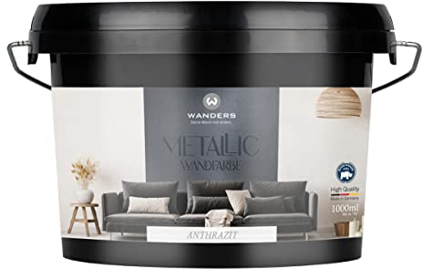 Wanders Metallic Wandfarbe Anthrazit (1 Liter) moderne Metallic Effekt Wandfarbe in 9 exklusiven Farbtönen, Effektfarbe innen für Zuhause, Made in Germany