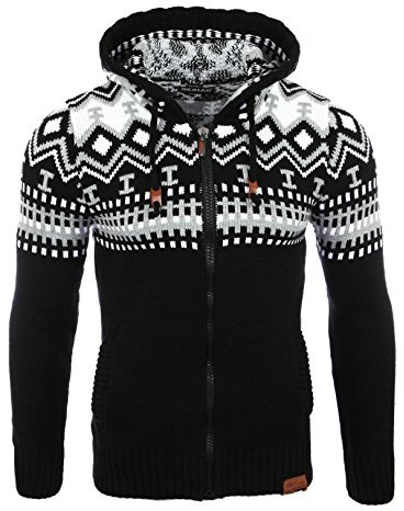 reslad Pull tricot large Norvégien d'hiver veste en tricot pull à capuche RS de 3104 - Noir - Large