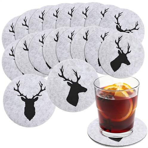 COM-FOUR® 16x Dessous de Verre en Feutre - Protections de Table en Feutre Robuste - Fond pour Tasses, Verres - Dessous de Verre lavables avec Motif cerf, diamètre 10 cm (Ø 10cm - cerf)
