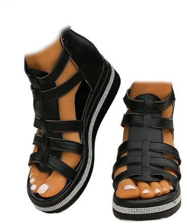GUOGAOzz Sandalias de cuña con decoración de pedrería, Brillantes Zapatos de Plataforma para Verano, Sandalias de cuña de tacón Alto para Mujer