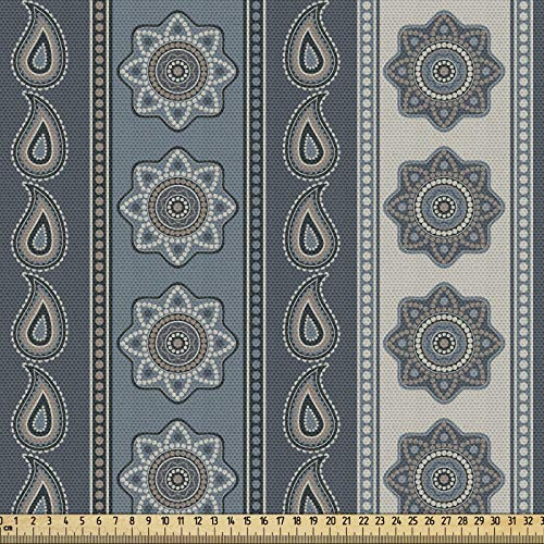 ABAKUHAUS Mandala Gewebe als Meterware, Paisley Sternsymbole, Schön Gewebten Stoff für Polster und Wohnaccessoires, 1M (148x100cm), Beige Grau Tan