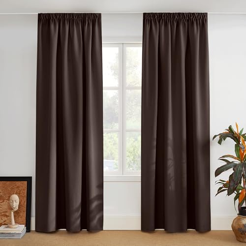 PONY DANCE Verdunklungsvorhänge für Schienensystem Gardinen Blickdicht | 2er Set, H 245 x B 140 cm, Braun, Vorhänge mit kräuselband, Thermovorhang Hitzeschutz, für Wohnzimmer, Wärmeisolierend