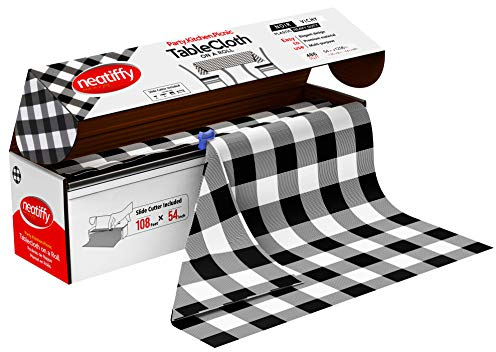 Neatiffy Jetable en Plastique Rouleau De Nappe, Équivalent à 12 Paquets de Pique-Nique, Vichy Noir