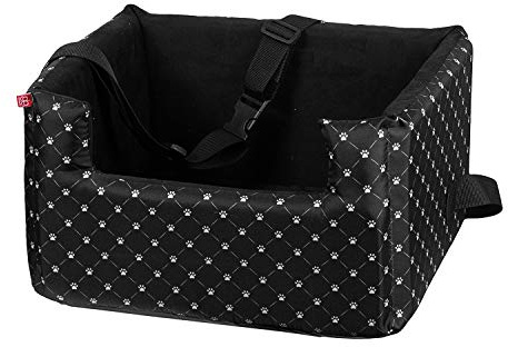 BOUTIQUE ZOO Hunde Autositz | Autositz für Hunde, Katzen, Haustier | Rückbank, Beifahrersitz | Hundebett, Hundetasche | Polyester, Wildlederimitat | Farbe: Schwarz/Weiß | Große: L (57x50 cm)