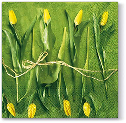 Lot de 20 serviettes de table décoratives en papier pour Pâques Motif tulipes Jaune 33 x 33 cm