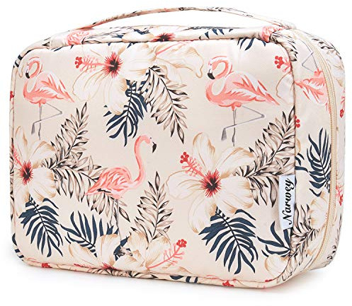 Narwey Beauty Case da Viaggio, Beauty Case da Appendere per Donna Uomo, Borsa da toilette Wash Bag da Travel Kit Viaggio, Trousse Pochette Trucchi Donna per Viaggio Accessori Utili (Flamingo Beige)