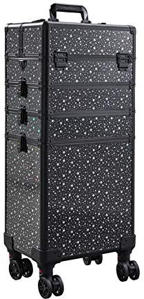 Rolling Train Case 5 en 1 con soporte de esmalte de uñas divisor correa de hombro portátil de tren de maquillaje estuche profesional organizador de cosméticos de viaje maleta de viaje carro de carro