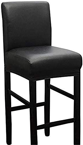 BXFUL Kunstleder Bar Stuhlhussen, Stretch Abnehmbarer waschbarer Stuhl Schonbezug für Short Swivel Dining Chair Rückenlehne Barhocker Stuhl mit Lehne (1 Pcs,Schwarz)