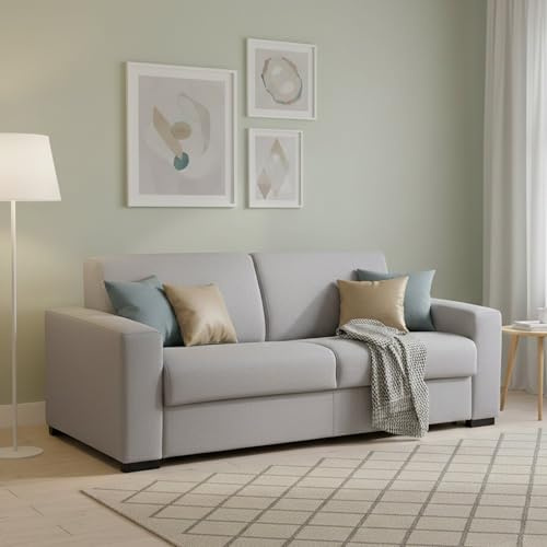 Talamo Italia - 2-Sitzer Schlafsofa Alena, Wohnzimmersofa mit drehbarer Öffnung, gepolsterter Stoff, schmale Armlehnen, 100 % Made in Italy, 160 x 95 x 90 cm, Grau