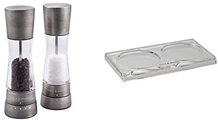 Cole & Mason H332028 Derwent Salz und Pfeffer Mühle Set (Titanium) / Cole & Mason H306119 Ramsgate Klare Salz und Pfeffer Mühle Tablett | Bundle